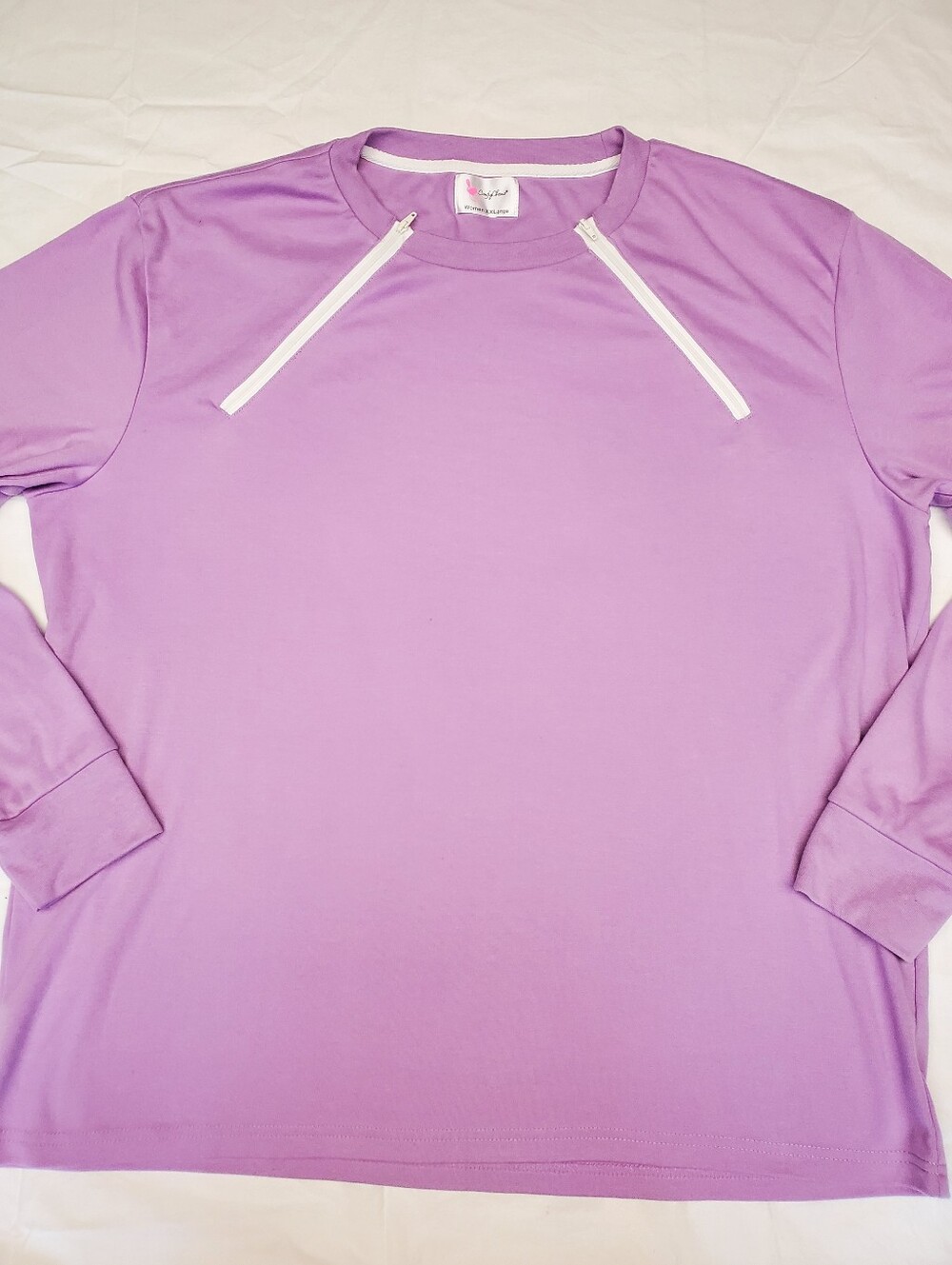 ComfyChemo Port Access Shirt Women XXL Lavender Long Sleeve Dual Zip Chemo